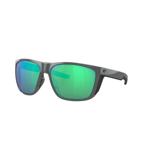 Costa Ferg XL Shiny Gray Frame Green Mirror Polarized Glass Lens Sunglasses 