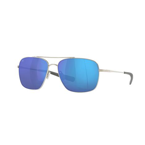 Costa Canaveral Palladium Frame Blue Mirror Polarized Glass Lens Sunglasses 