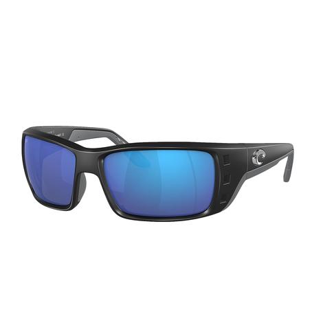 Costa Permit Matte Black Frame Blue Mirror Polarized Glass Lens Sunglasses 
