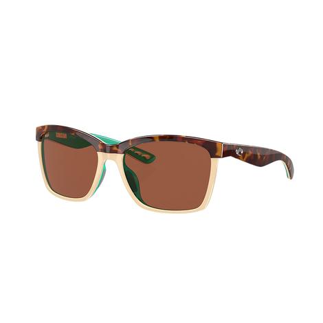 Costa Anaa Shiny Retro Tortoise Cream Mint Frame Copper Polarized Poly Lens Sunglasses