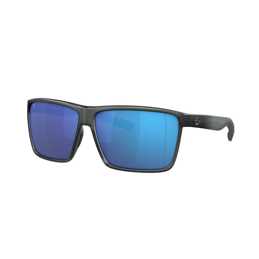  Costa Rincon Matte Smoke Crystal Frame Blue Mirror Polarized Glass Lens Sunglasses