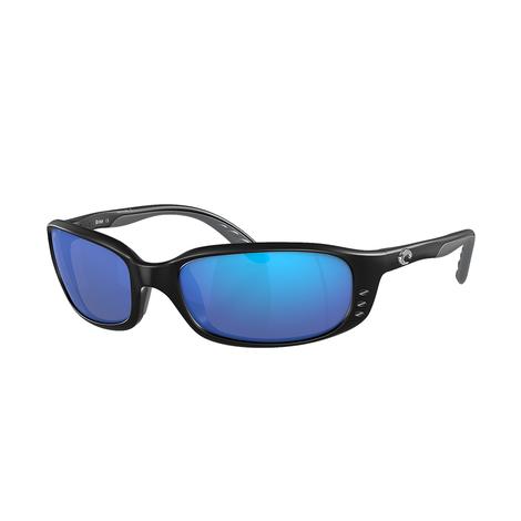 Costa Brine Matte Black Frame Blue Mirror Polarized Glass Lens Men's Sunglasses