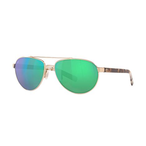 Costa Fernandina Brushed Gold Frame Green Mirror Polarized Glass Lens Women's Sunglasses