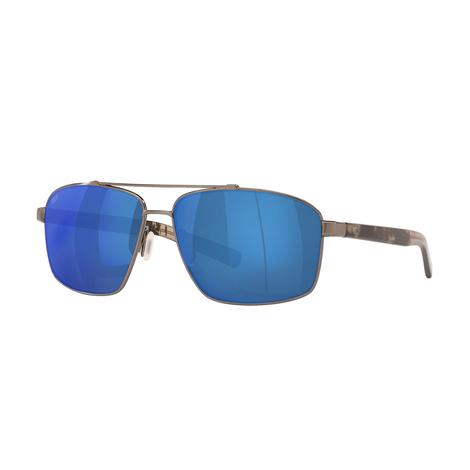 Costa Flagler Brushed Gunmetal Frame Blue Mirror Polarized Polycarbonate Lens Men's Sunglasses