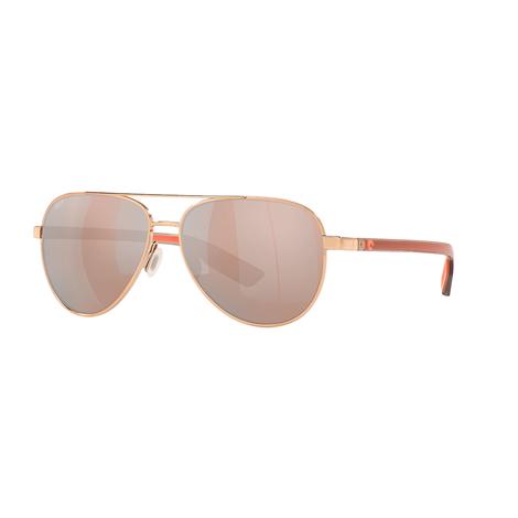 Costa Peli Shiny Rose Gold Frame Copper Silver Mirror Polarized Polycarbonate Lens Women's Sunglasses