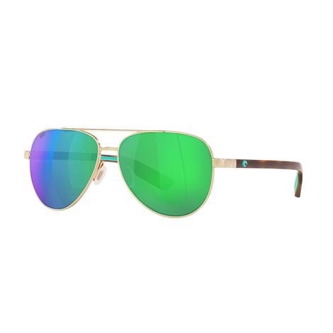 Costa Peli Brushed Gold Frame Green Mirror Polarized Polycarbonate Lens Women's Sunglasses