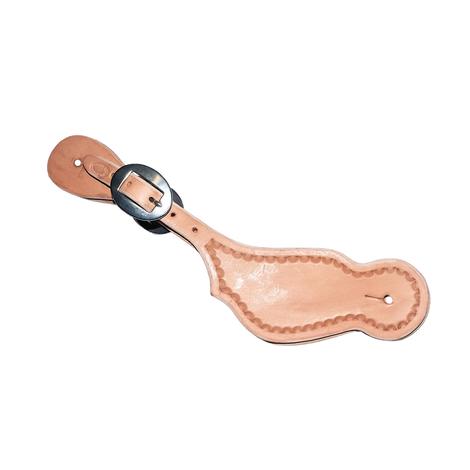 STT Slickout Adult Spur Straps in Mahogany or Natural Leather with Assorted Borders