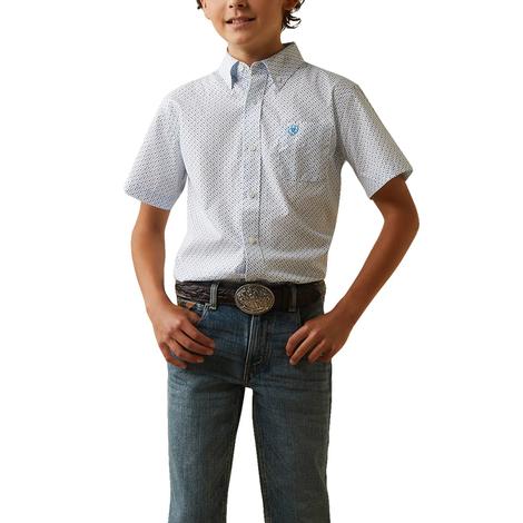 Ariat Casual Series White Short Sleeve Buttondown Boy's Shirt 