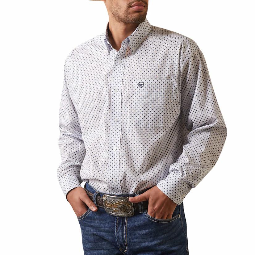  Ariat White And Blue Print Wrinkle Free Asher Long Sleeve Men's Shirt