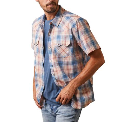 Ariat Blue Plaid Short Sleeve Snap Men's Shirt