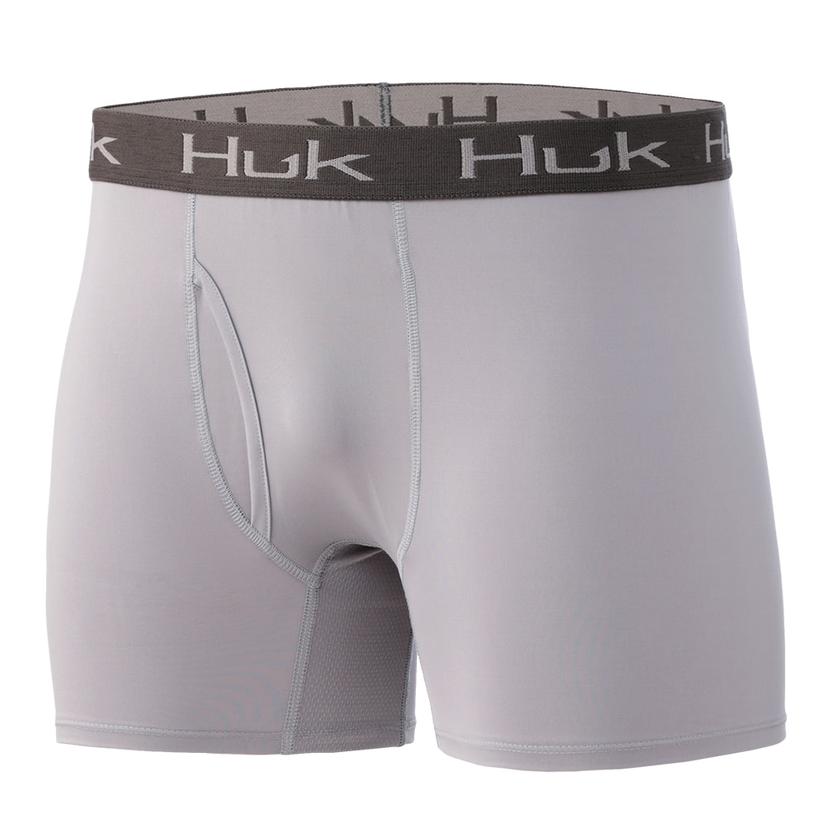  Huk Overcast Grey Solid Men's Boxer Briefs - Xtra- Small