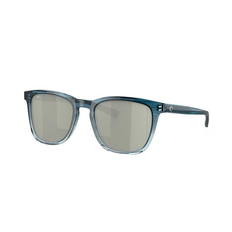 Costa Sullivan Shiny Deep Teal Fade Frame Gray Silver Mirror Polarized Glass Lens Sunglasses