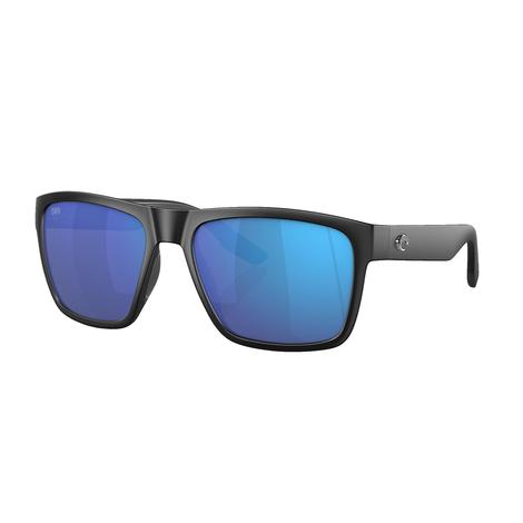 Costa Paunch XL Matte Black Frame Blue Mirror Polarized Glass Lens Men's Sunglasses 