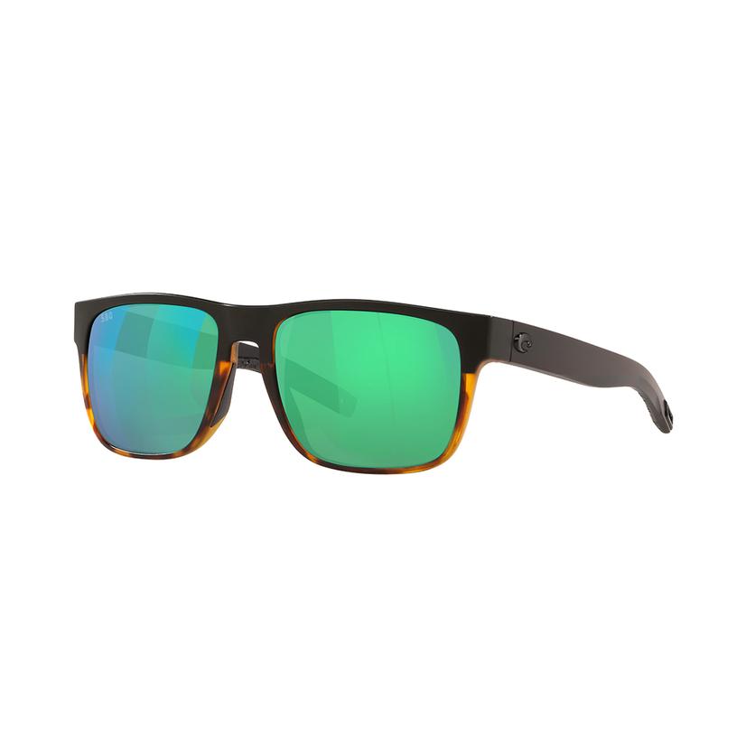  Costa Spearo Black Shiny Tortoise Green Mirror Polarized Glass Lens Men's Sunglasses