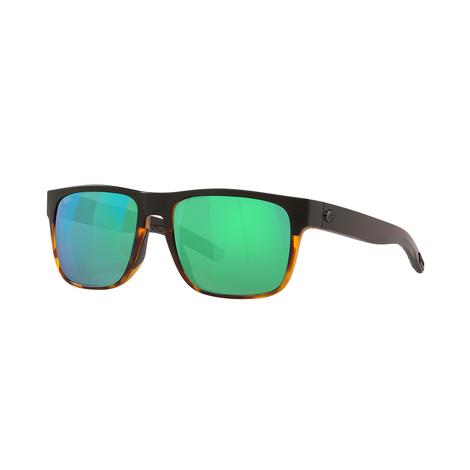 Costa Spearo Black Shiny Tortoise Green Mirror Polarized Glass Lens Men's Sunglasses 