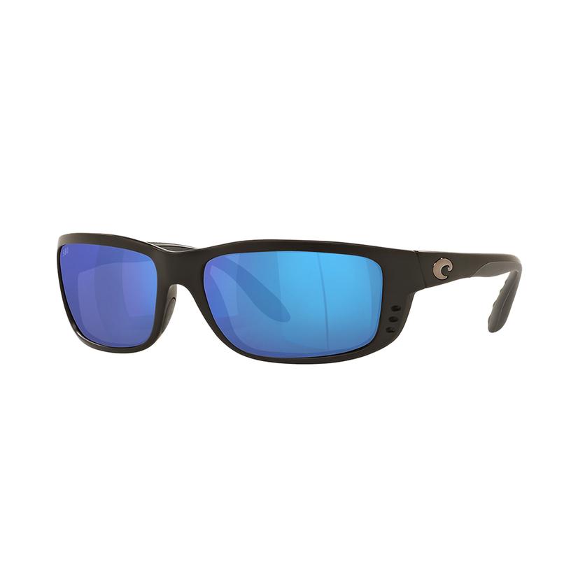  Costa Zane Matte Black Frame Blue Mirror Polarized Glass Lens Men's Sunglasses