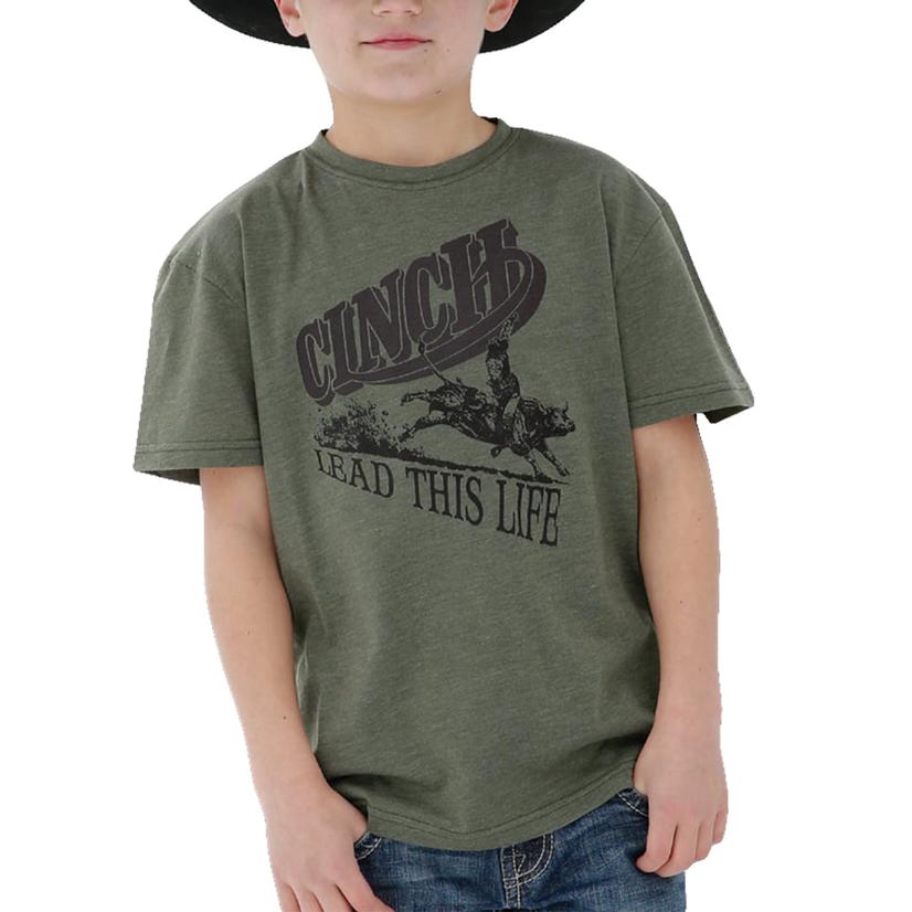  Cinch Olive Short Sleeve Cowboy And Bull Graphic Boys Tee