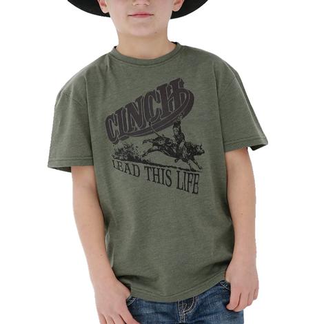 Cinch Olive Short Sleeve Cowboy and Bull Graphic Boys Tee