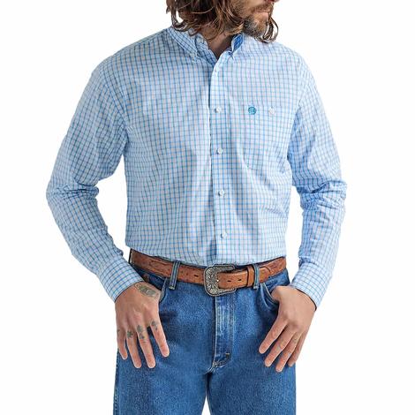 Wrangler George Strait Blue Plaid Long Sleeve Buttondown Men's Shirt