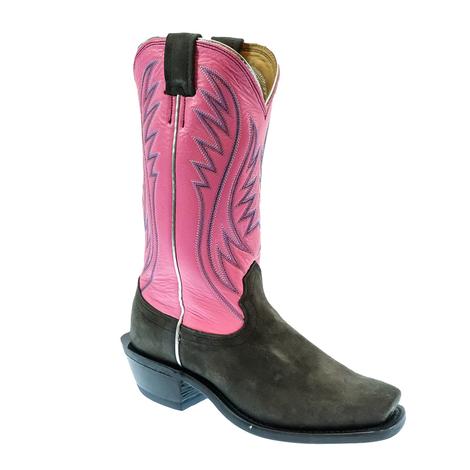 STT Fenoglio Grey Cape Buffalo Roughout Pink Motochap Women's Boots