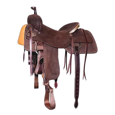 STT Full Roughout Ranch Cutter Saddle with Rawhide Cantle in Chocolate or Dark Chocolate