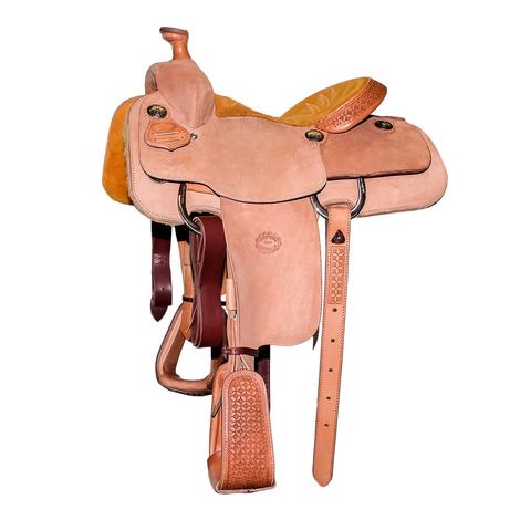 STT Natural Roughout with Waffle Diamond Tool and Buckskin Seat Calf Roping Saddle