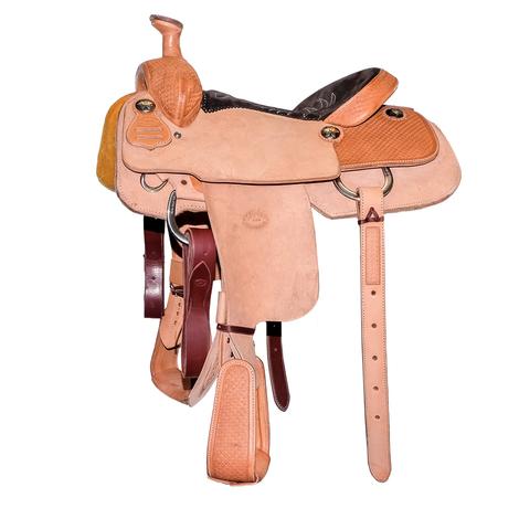 STT Roughout Quarter Checkered Box Tooled Chocolate Seat Team Roping Saddle