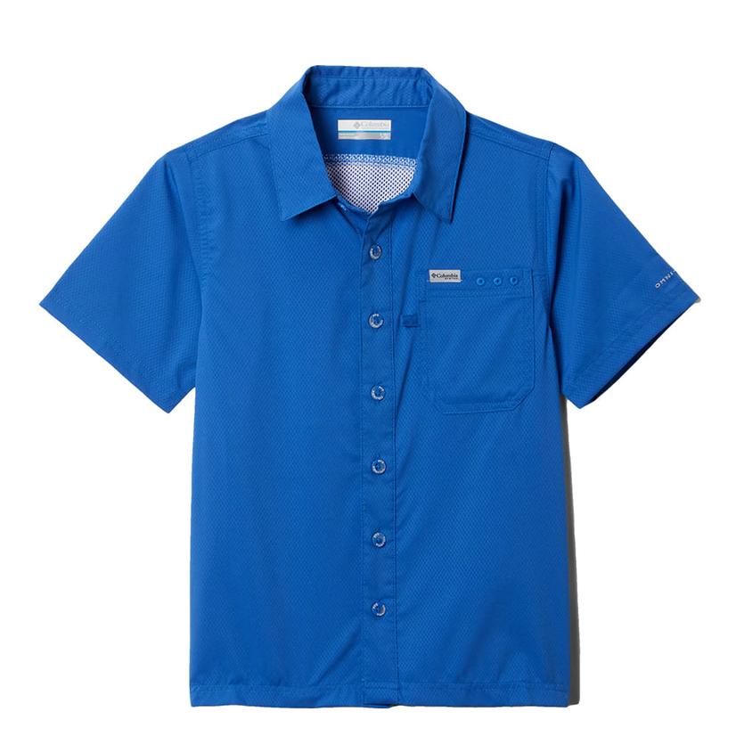  Columbia Pfg Slack Tide Boys Vivid Blue Short Sleeve Camp Shirt
