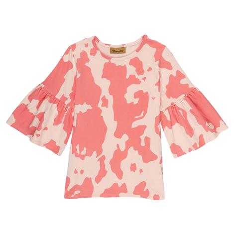 Wrangler Knit Pink and White Cow Print Girl's Shirt