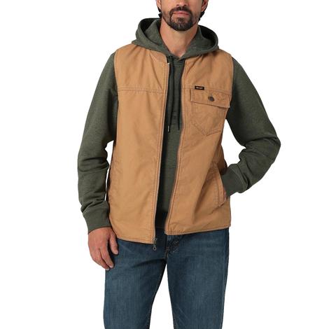 Wrangler Brown Canvas Zip Front Men's Vest