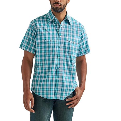 Wrangler Teal Short Sleeve Wrinkle Resist Men's Shirt 