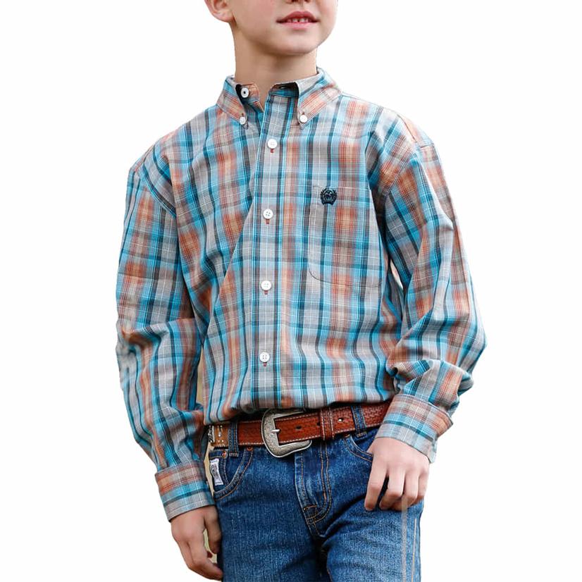  Cinch Plaid Long Sleeve Button- Down Boy's Shirt