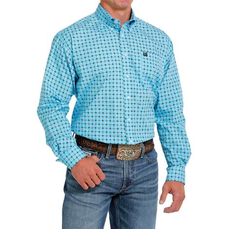Cinch Blue Geo Print Long Sleeve Button-Down Men's Shirt