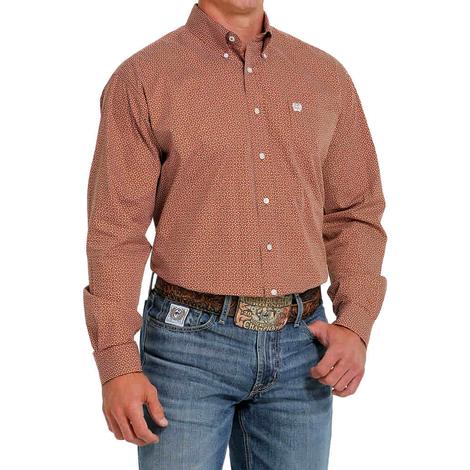Cinch Brown Print Long Sleeve Button-Down Men's Shirt
