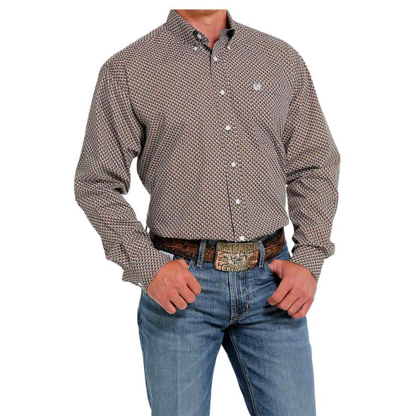 Cinch Multi Color Geo Print Long Sleeve Button- Down Men's Shirt