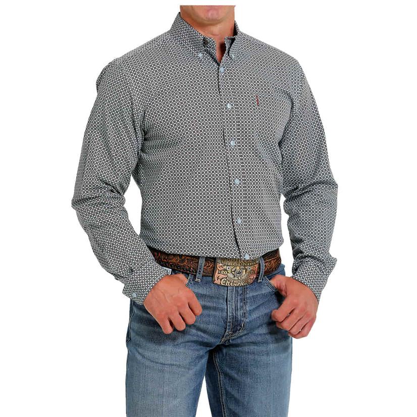  Cinch Blue Print Long Sleeve Button- Down Men's Shirt