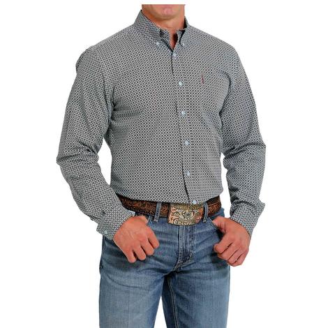 Cinch Blue Print Long Sleeve Button-Down Men's Shirt