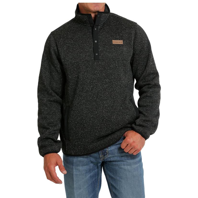  Cinch Pullover Button Leather Logo Patch Men's Sweater
