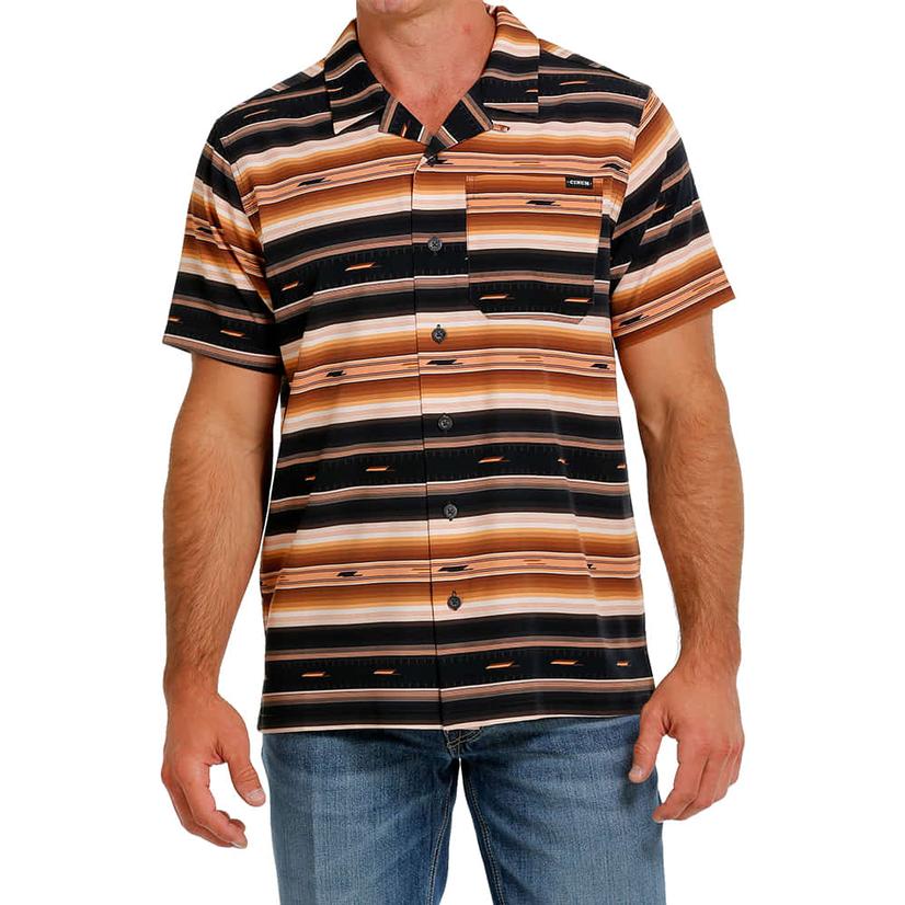  Cinch Camp Collection Striped Brown Short Sleeve Men's Shirt
