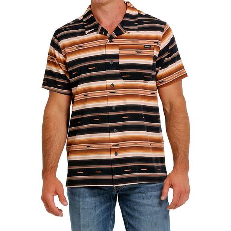 Cinch Camp Collection Striped Brown Short Sleeve Men's Shirt