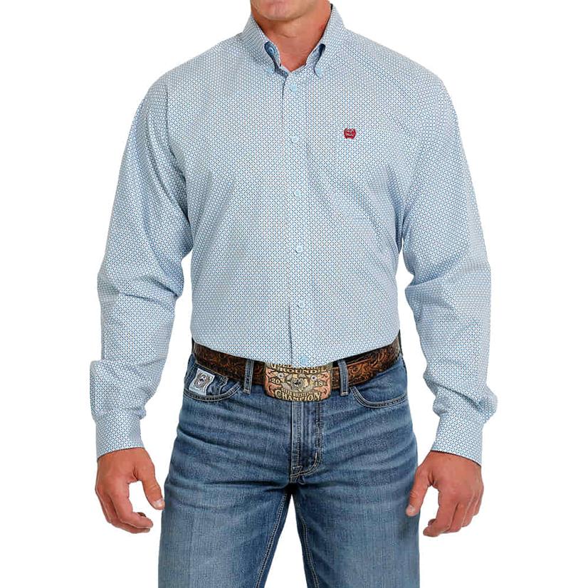  Cinch Classic Blue Print Long Sleeve Button- Down Men's Shirt