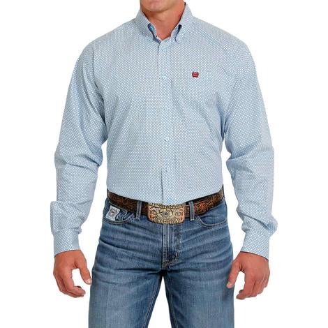 Cinch Classic Blue Print Long Sleeve Button-Down Men's Shirt