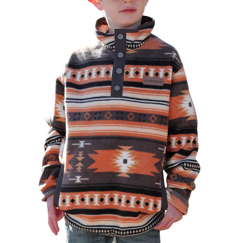  Cinch Gray Orange Aztec Boy's Pullover Sweater