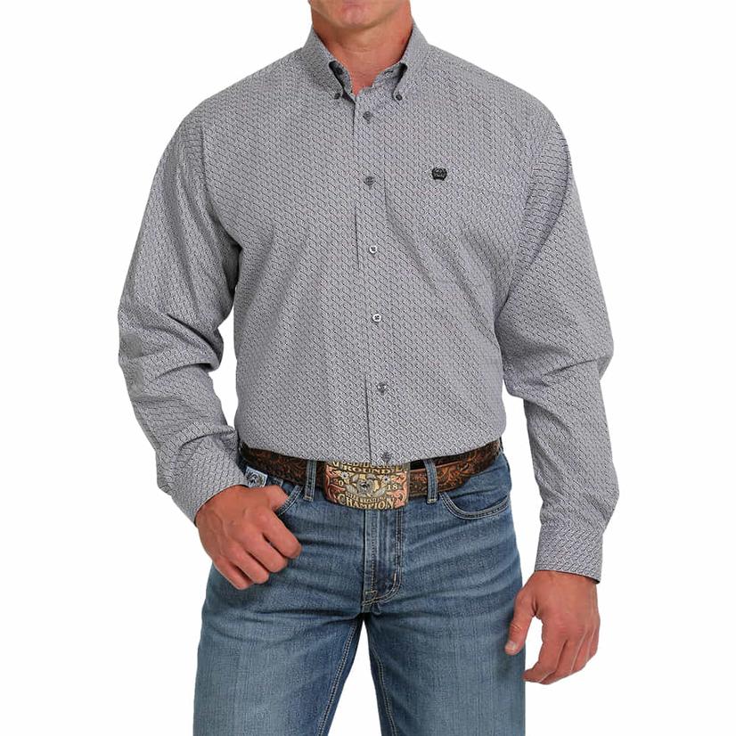  Cinch Classic Gray Print Long Sleeve Button- Down Men's Shirt