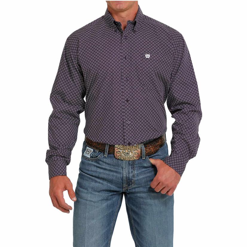  Cinch Classic Purple Printed Long Sleeve Button- Down Men's Shirt