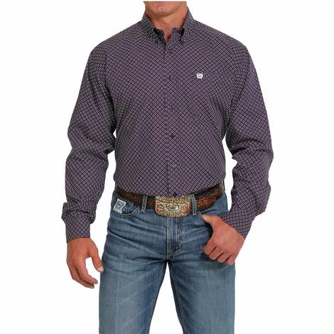 Cinch Classic Purple Printed Long Sleeve Button-Down Men's Shirt