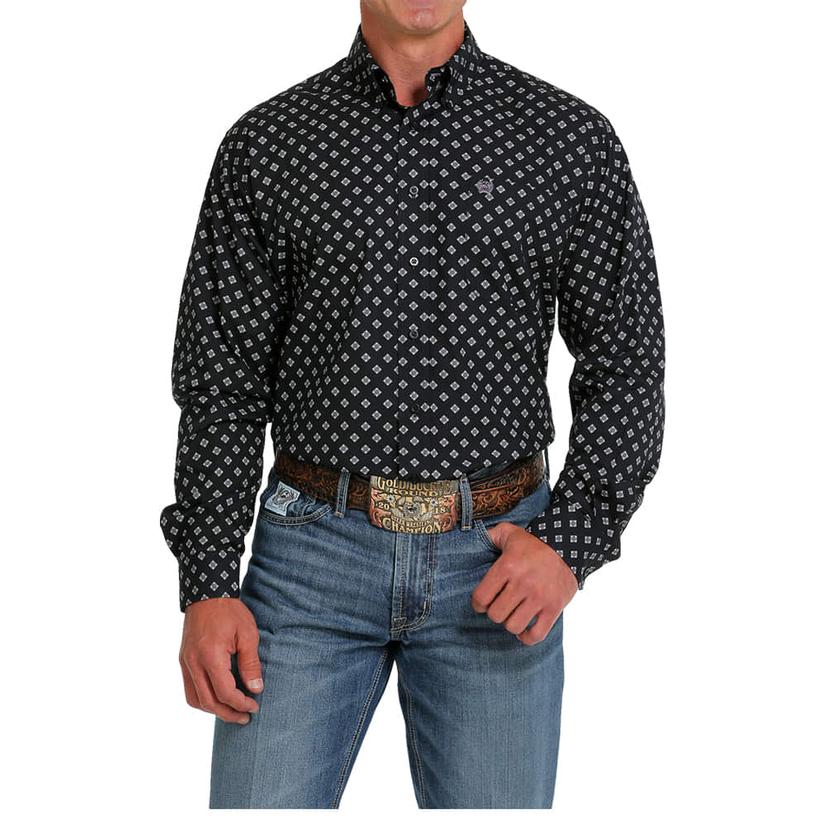  Cinch Classic Fit Black Print Long Sleeve Button- Down Men's Shirt