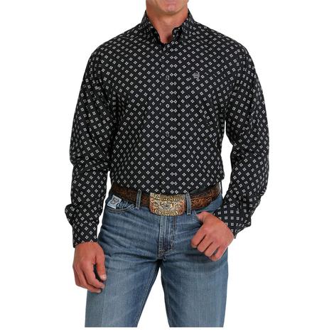 Cinch Classic Fit Black Print Long Sleeve Button-Down Men's Shirt