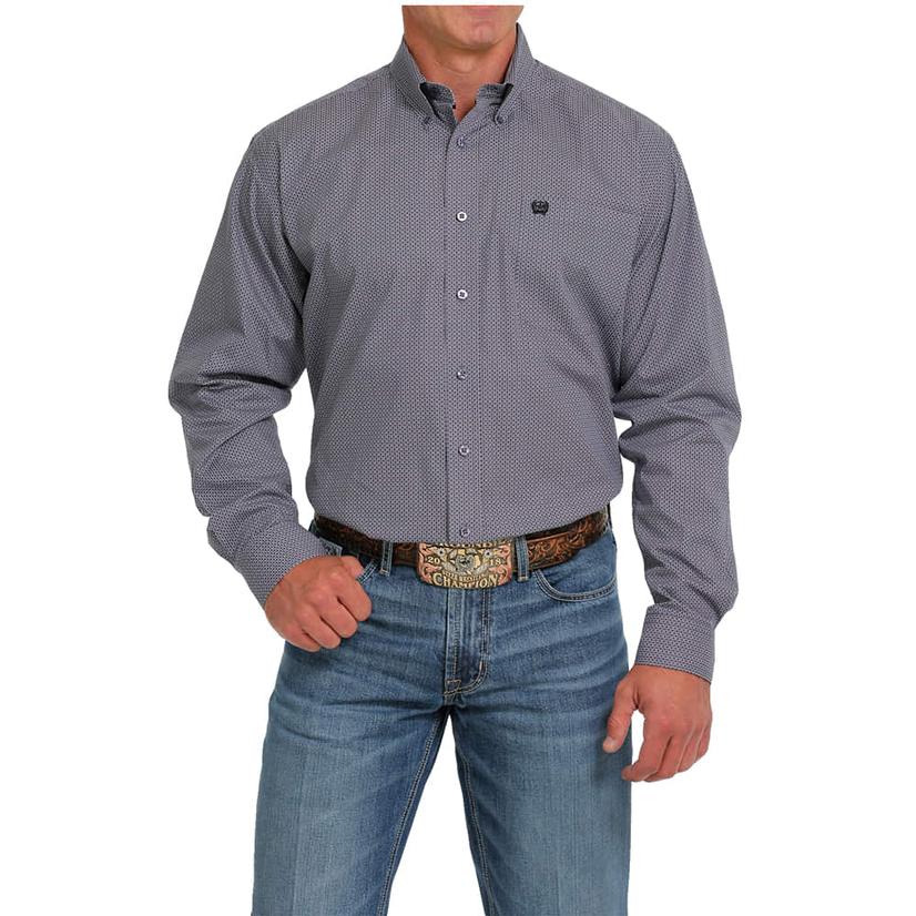 Cinch Purple Classic Fit Print Long Sleeve Button- Down Men's Shirt