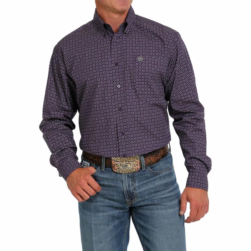  Cinch Classic Fit Purple Print Long Sleeve Button- Down Men's Shirt